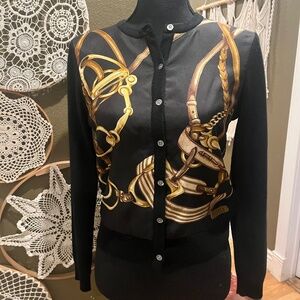Lauren Ralph Lauren Petite Silk & Cashmere Equestrian Print Cardigan – Size P/P